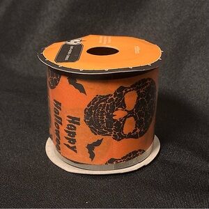 Halloween Black and Orange Skull Wire Edged Craft Ribbon 2.5” x 108”